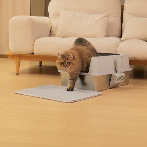 2PCS Stainless Steel Litter Box, XL Cat Litter Box for Big Cat | Large Metal Litter Boxes with Lid High Side, Non-Stick, Odor-Resistant, Anti-Urine Leakage, Includes Mat & Scoop - color: 2PCS XL-lid box
