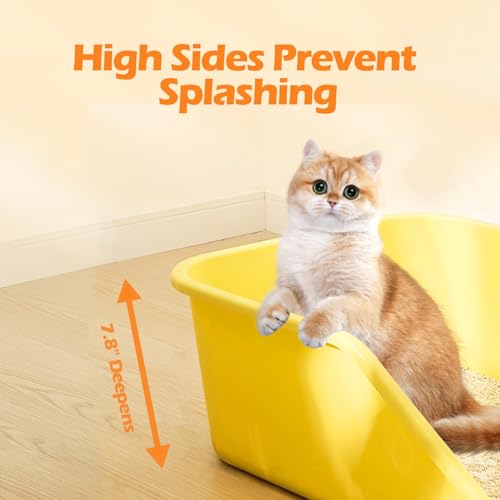 SpaceTime Large Cat Litter Box with High Sides,Cat Boxes for Indoor Cats,Cat Litter Pan for Kitty,Litter Box with Low Entry,Easy to Clean,Anti-Splashing(Grey) - color: Grey
