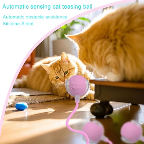 Interactive Cat Dog Toy Ball with LED Light, Automatic Rolling(Pink) | String Tail and LED Light Design, Motion Activated, Suitable for Interactive Indoor Pet Play and Exercise - color: Pink