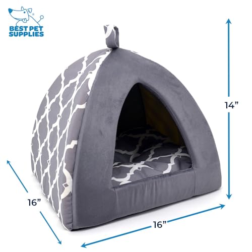 Best Pet Supplies Cat Bed for Indoor Cat, Domed Tent House with Removable Pillow, Covered Cat Cave for Small Dog, Puppies and All Breeds of Cats - Gray Lattice, 19 x 19 x H:19" - color: Gray Lattice, size: 19" x 19" x H:19"