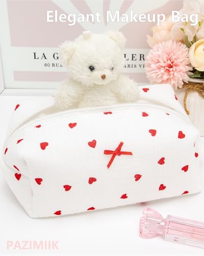 PAZIMIIK Cozy Makeup Bag for Women,Zipper Cosmetic Pouch,Gauze Heart | Soft Cosmetic Organizer for Makeup,Skincare,Toiletries,Daily Beauty Essentials,Purse,On-the-Go,Bridesmaid Gifts - color: Gauze Heart