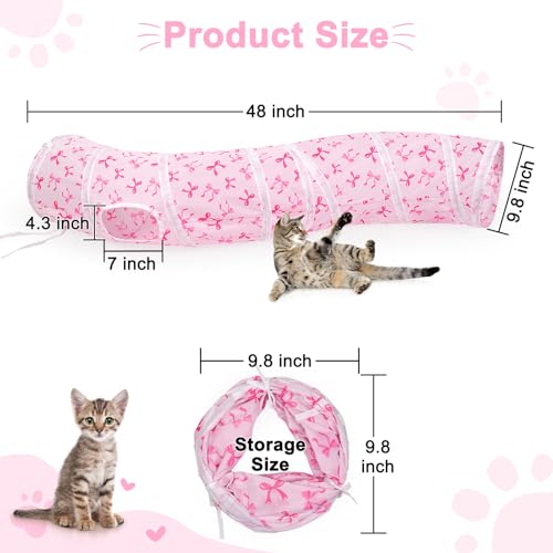 Glittme S-Shape Cat Tunnel, Foldable Cat Tunnels for Indoor Cats | Interactive Bunny Tunnel And Cat Tubes With Crinkle Sounds. Ideal For Kittens, Ferrets And Small Pets To Hide, Play Or Rest - color: Pink Bow