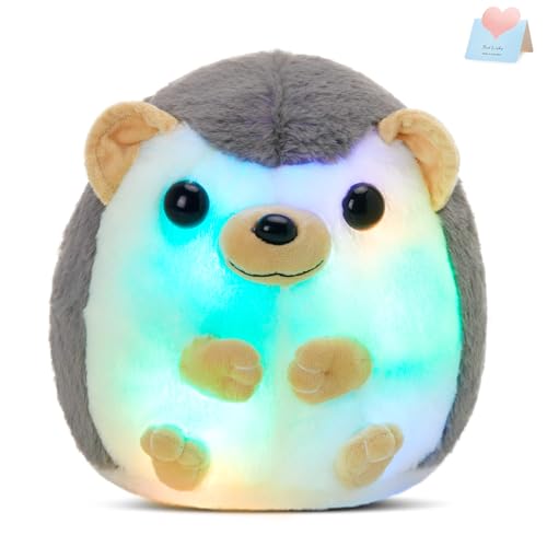 BSTAOFY 10'' Light up Hedgehog Stuffed Animal Glow Soft Plush Toy LED Nightlight Bedtime Gift for Toddlers Kids on Birthday Christmas - color: Hedgehog
