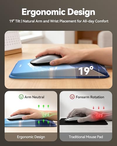 TECKNET Ergonomic Mouse Pad with Wrist Rest, Comfortable Relieves Pain | Built-in Memory Foam and Ergonomic Slope Design Relieves Carpal Tunnel Syndrome Pain, Mousepad for Office Gaming - color: Mountain Peak