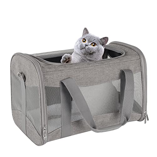 Cat Carrying Case - Pet Carrier Airline Approved, Protable and Breathable Pet Travel Carrier Removable Fleece Pad, Collapsible Cat Carrier Dog Carrier for Medium Cats Small Cats Dogs (X-Large, Grey) - color: grey, size: 20.0"L x 13.0"W x 13.0"H