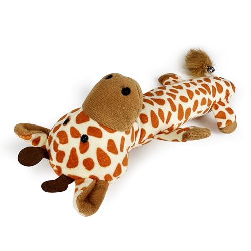 TTcat Large 11.42 Inch Giraffe Silvervine Cat Kick Toy, Crinkle Plush Cat Chew Pillow Toy with Bell Tail, Interactive Kitten Teething Stuffed Toy for Biting, Wrestling & Playing.
