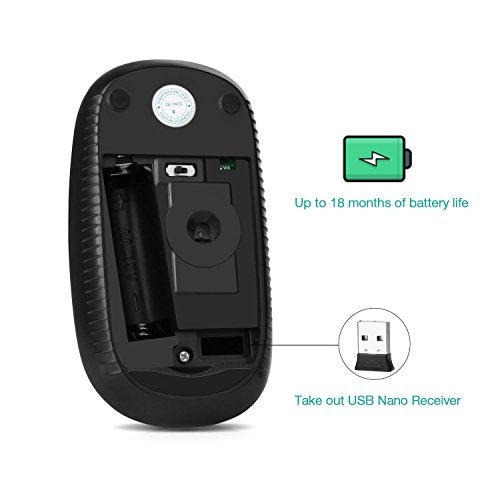 VssoPlor Wireless Mouse, 2.4G Slim Computer Laptop Mouse, Black | Portable Mouse, Plug & Play USB Nano Receiver, Quiet Silent Optical Mice for Notebook, PC, Laptop, Computer, Windows, Mac - color: Black
