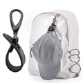 Hat Clip for Travel, Cap Holder Strap for Bags | Faux leather tab, zinc alloy clasp, fits baseball snapback and ponytail caps, mouse ear holder, hands free travel - color: Black