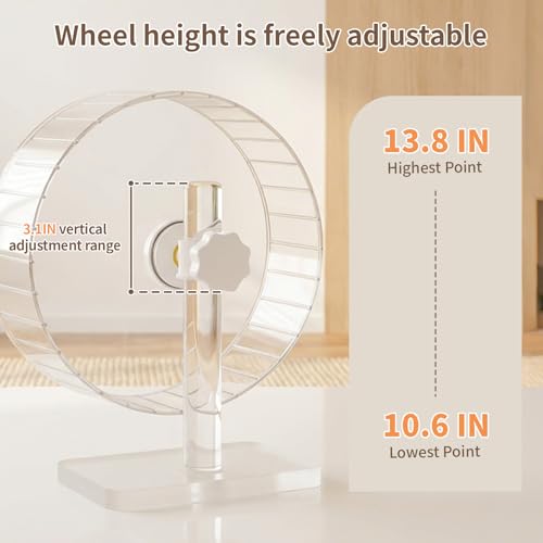 11" Silent Hamster Wheel - Clear Running Wheel | 11" large welfare size, textured grip track, quiet dual bearings, heavy-duty stable base, adjustable stand - size: Large【11 Inch】
