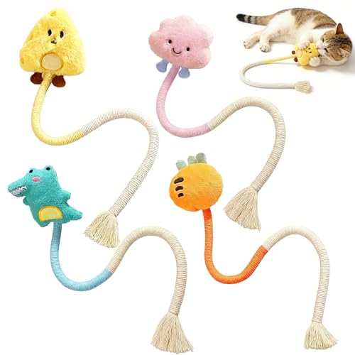 Shudyear 4 Pack Cat Chew Rope Toys, Cotton Cat Rope Toy for Biting and Kicking, Durable Interactive Cat Toy for Indoor Cats Kittens & Adult Cats