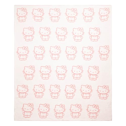 Jay Franco Sanrio Hello Kitty Cute Fluffy Throw Blanket - Reversible 50x60 | Cozy Feather Knit, Super Soft Checkered Pink Kawaii, Lightweight, Machine Washable for Couch, Sofa, Bed (Officially Licensed) - color: White - Hello Kitty