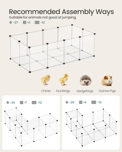 SONGMICS Pet Playpen with Floor, Small Animal Pen, Pet Fence Indoor, DIY Plastic Enclosure for Hamsters, Rabbits, Hedgehogs, Ferrets, 56.3 x 28.7 x 18.1 Inches, White ULPC02W - color: White, style: 20 Panels - 56.3"L x 28.7"W x 18.1"H