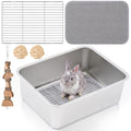 Hicarer Rabbit Litter Box, Extra Large Bunny Litter Box with Stainless Steel Sifting Tray, Grid and Washable Pee Pad, Animal Toilet Potty Tray Easy to Clean and Odor Control(18" × 13.8" × 6")