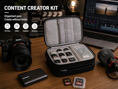 Electronic Organizer Travel Essentials Case, Waterproof Double Layer Cable Storage Pouch Bag for Charger, USB Cords, Power Bank, Phone Mouse SD Card Earphone Camera, Tablet (Up to 11 inch)
