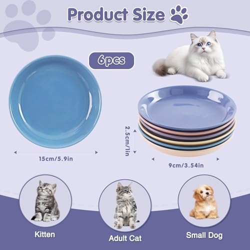 6 Pack Cat Food Bowl, Ceramic Cat Bowls, Anti Whisker Fatigue Cats Bowl Set | 5.5 Inches Shallow Wide Kitten Plates for Food and Water (CaiSe-A) - color: CaiSe-A