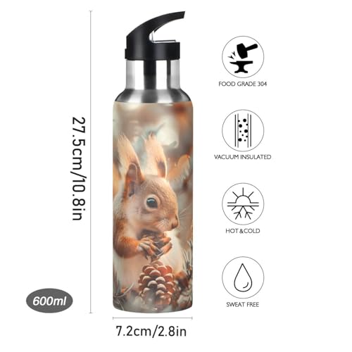 Cute Squirrel Water Bottle Kids Insulated Sports Vacuum Stainless Steel Mug with Straw Lid & Handle 20 oz - color: C330