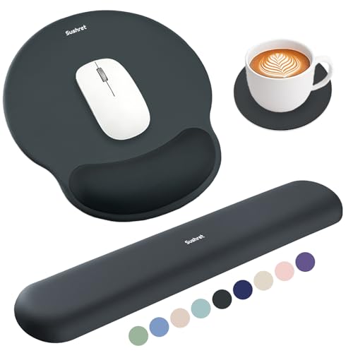 Mouse Pad and Keyboard Wrist Rest, 3-in-1 Gel Memory Foam Ergonomic Mouse Pad with Wrist Rest Set, Gaming Mousepad Arm Cushion Support for Computer Office Desk Accessories Cute Setup, Charcoal - color: Charcoal