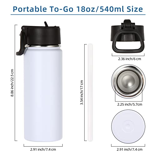 Volhoply 18oz Kids Insulated Water Bottle,Stainless Steel Water Bottles with Straw Lid,Wide Mouth Reusable Metal Water Bottle,Double Wall Vacuum Sports Travel Flask For Cold Drink(White,1 Set) - color: White