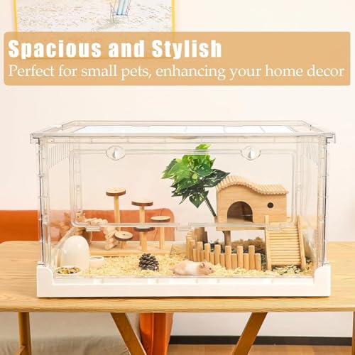 Hamster Cage & Guinea Pig Cages, Acrylic Cage for Small Animal Pets, Large Transparent Gerbil Cage and Habitats, Hedgehog, Dwarf Hamster, Rat, Mouse - size: 27.5"L x 17.0"W x 13.4"H