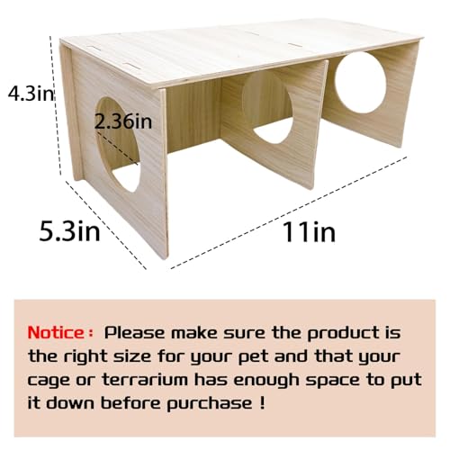 Hamiledyi Wooden Hamster Tunnel 2-Chamber Hideout Tunnel Multi Chamber Exploring Toy Platform 11 x 5.3 x 4.3 Cage Accessories for Syrian Hamsters Rat Mice - size: L