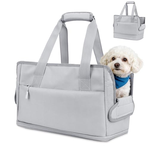 Dog Purse Carrier for Small Dogs Under 10 lbs Soft Sided Pad | Adjustable Velcro Side Pad, Extendable Bottom, Safety Leash Clip, Large Storage Pocket, Gray - color: Gray