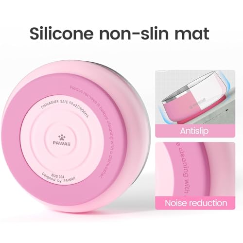 Pawaii Dog Bowl,68 oz Stainless Steel Food and Water Bowl,ID Tag,1 Pack | Double-Wall Design,Non-Slip Rubber Base,Dishwasher Safe,Smooth Open Design, Not a Slow Feeder,Easy-Rinse Interior - color: Sakura Pink, size: 68oz