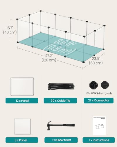 SONGMICS 20 Panels Pet Playpen with Floor, Small Animal Playpen, Pet Fence Indoor, DIY Plastic Enclosure for Guinea Pigs, Bunny, Hamsters, Hedgehogs, 49.2 x 24.8 x 16.5 Inches, White ULPC001W01 - color: White, style: 20 Panels - 49.2"L x 24.8"W x 16.5"H