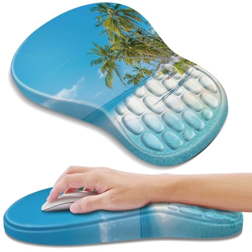 YIWEI Ergonomic Mouse Pad with Wrist Rest for Carpal Tunnel Pain Relief | Memory Foam Wrist Support,Non-Slip Rubber Base, Keyboard Computer Mousepad,Lycra Cloth Surface,Gaming Home Office - color: Beach-2