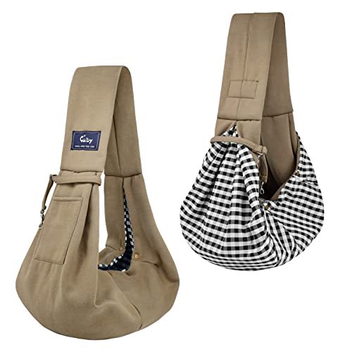 Dog and Cat Sling Carrier - Hands Free Reversible Pet Papoose Bag - Soft Pouch and Tote Design - Suitable for Puppy, Small Dogs Cats Outdoor Travel(Khaki, Unadjustable Strap) - color: Khaki