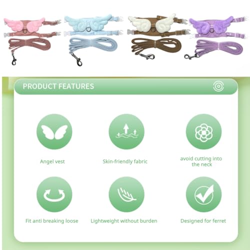 Ferret Harness and Leash with Adjustable Buckle for Small Pets, Soft Breathable Walking Vest with Angel Wings for Guinea Pig, Bunny, Rabbit, Kitten, Chinchilla (Coffee) - color: Coffee