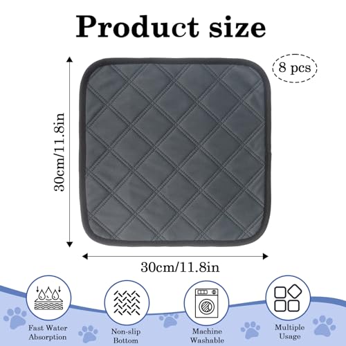 Klmnop 8 Pack Washable Guinea Pig Cage Liners, 12 x 12 Inch Reusable Absorbent Leakproof Pee Pads with Anti-Slip Bottom, Small Animal Bedding for Rabbit Bunny Hamster Cage(Dark Grey)