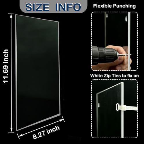 10 Pack Pet Cage Urine Guard, 11.69"x8.27" with Zip Ties Plastic Pet Splash Guard Panels Clear Edge Liner Protection for Rabbit Guinea Pig（Flexible Drilling & Fixing）