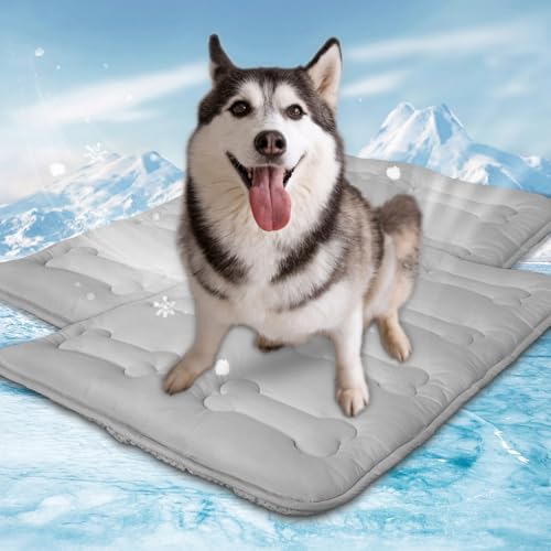 Summer Dog Cooling Mat 2 Pack, 42" x 28" Cooling Mat for Dogs Large | Machine Washable, Thickened, Indoor Outdoor Non-slip Dog Mat for Crate, Floor, Sofa, Car, Grey - size: 42 x 28 Inch