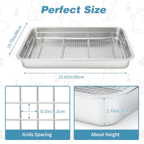 FHTONGE Extra Large Stainless Steel Rabbit Litter Box, Metal Bunny Toilet | Large Sifting Grid, Odor Control, Easily Clean, Low Entry Litter Pan, Pet Train Tray for Small Animl Guinea Pig Ferret Rodent - size: 23.6x15.8x2.8"(60x40x7cm)