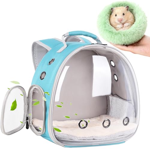 2-Pack Guinea Pig Backpack and Burrowing Bed, Portable Small Animal Cage with Bubble Clear Window, Plush and Fluffy Hideaway Pet Bed for Piggies, Hamster - color: Green