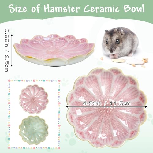 BNOSDM Shallow Ceramic Hamster Food Dish 2 Pcs Small Animals Food Bowl Sunflower Feeding Dishes for Gerbils Mice Rats 4.5in (Pink) - color: Pink Sunflower