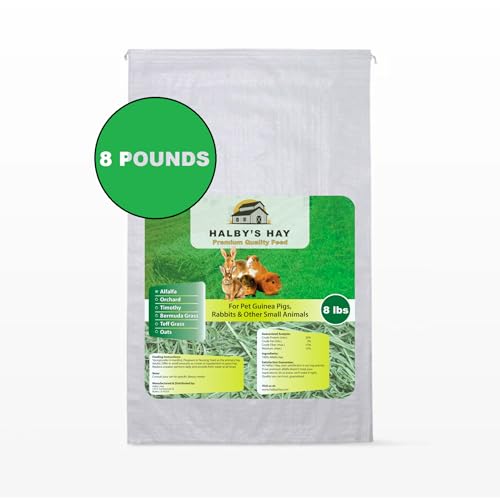 Halby's Hay Premium Alfalfa Hay – 8 lb Bag – Soft Leafy Sun-Cured Hand-Packed Feed for Rabbits, Guinea Pigs, Chinchillas, Tortoises & Small Pets – High Protein, Family-Farmed, California Grown