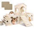 Extra Large Rabbit Castle, Wooden Bunny House & Hay Feeder, Detachable Rabbit Hideaway, Indoor Rabbit Castle with Ramp, Small Animal Houses & Habitats with Sisal Mat - size: 4 House with 2 Mat