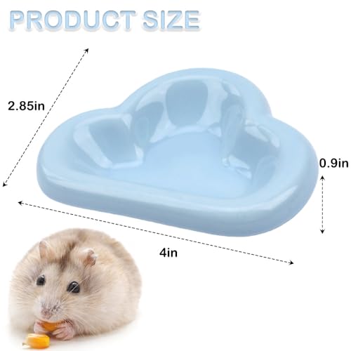 2 Pack Hamster Bowl Ceramic Food Dish Cloud-Shaped Water Feeder for Hamster Hedgehog Squirrel Guinea Pig Small Rodents (Blue