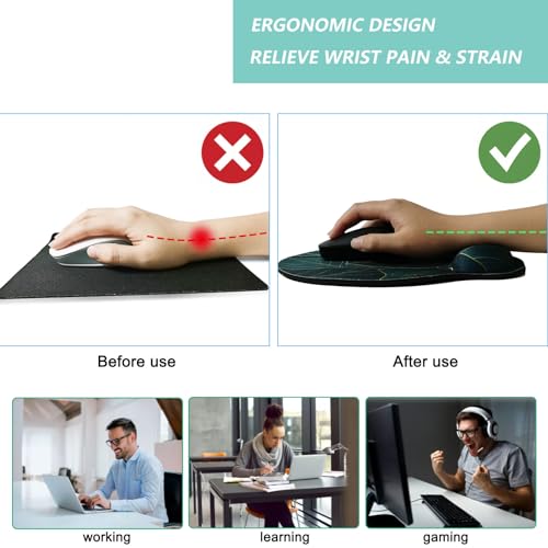 Mouse Pad with Wrist Support, Ergonomic Mouse Pad with Memory Foam Wrist Rest Cushion, Non-Slip Rubber Base Gaming Mice Pad for Home Office Computer Laptop, Green Leaves - color: Green leaves