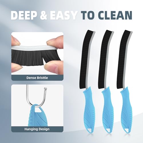 FOOGWEE Hard Bristle Crevice Cleaning Brush - Cleaning Supplies - Household Crevice Cleaning Tools - Multi-Purpose Crevice Brushes for Kitchen, Toilet, Window, Vehicle, Faucets, Grout (3, Blue) - color: Blue