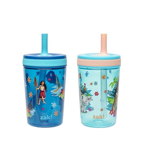 Zak Designs Disney Moana 2 Kelso Toddler Cups For Travel or At Home, 15oz 2-Pack Durable Plastic Sippy Cups With Leak-Proof Design is Perfect For Kids (Moana, Maui, Simea) | BPA Free, Plastic, Sippy Cups, Cup Holder Friendly, Dishwasher Safe, Easy to Clea