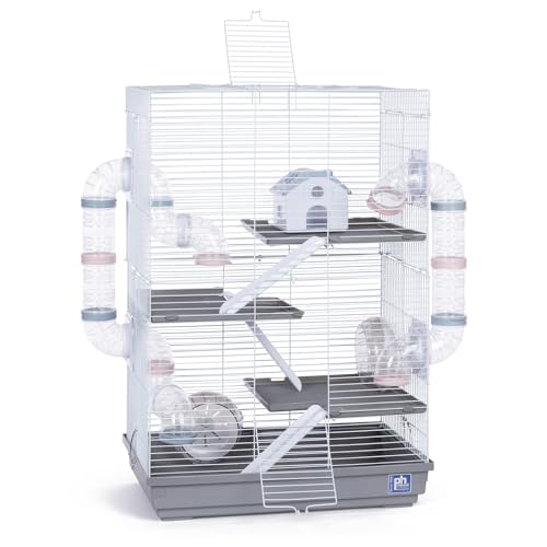 Prevue Pet Products Hamster Playhouse Gray 4-Level Cage - Small Animal House with Platforms, Tunnels, Wheels & Accessories, Portable Indoor Gerbil, Mouse, & Hamster Enclosure - Gray - color: Gray, size: 18.4"L x 11.8"W x 27.5"H