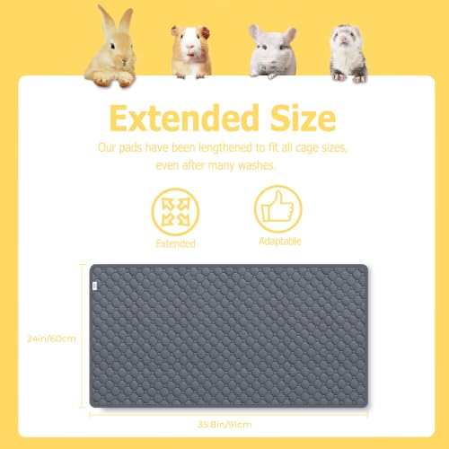 Guinea Pig Fleece Cage Liner, 24X36in 2Pack Guinea Pig Bedding for C&C 2X3 Cage , Super Absorbent & Odor Control & Washable & Reusable Guinea Pig Liner, Pee Pad Mat for Small Animal, Rabbit, Bunny - color: Gray, size: 24x36IN(3 Pack）