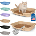 KittyGohere Senior Cat Litter Box Large with Scoop, 2 Pack Beach Sand | Open Top Low Entrance Kitty Litter Box With Long-handle Jumbo Scoop, Lightweight Low Entry Litters Box, Durable, Made in USA - color: Beach Sand, size: Large(2 Pack) with Scoop