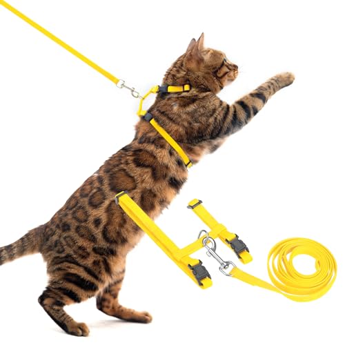 PUPTECK Adjustable Cat Harness and Leash Set Escape Proof Kitten Strap Collar for Walking Travel, Yellow - color: Yellow, size: Small