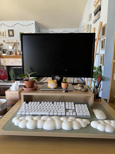JIKIOU Upgrade Leather Cloud Wrist Rest for Keyboard and Mouse & Cup Pad | Wish Gift-Cute Cloud Shape, Comfortable and don’t Irritate to Skin, Non-Slip PU Base,Soft Memory Foam filled for Pain Relief - color: 01white