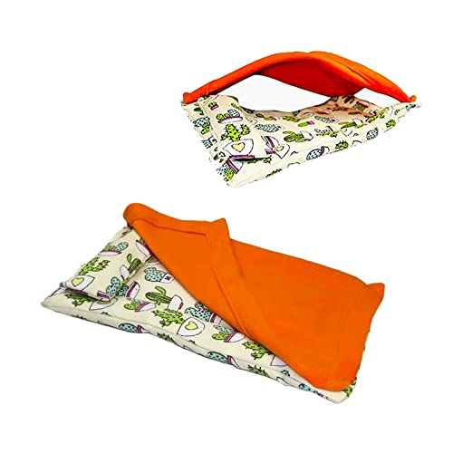 Dnoifne Reptile Sleeping Bag, Reptile Pets' Sleeping Bag Set with Pillow and Blanket, Hideout Habitat with Soft Warm for Bearded Dragon Leopard Gecko Lizard (Orange Blanket) - size: Orange Rectangle