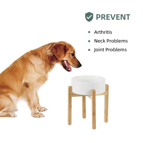 Havniva Dog Bowls Elevated, Ceramic Dog Food and Water Bowl | 8.3” Raised Dog Food Bowl, Elevated Dog Bowls with Bamboo Stand, Non-Slip Dog Water Bowl for Large Dog, Large Capacity - color: Matte White, size: 8.3" - Bowl+Stand