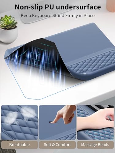 3-in-1 Ergonomic Keyboard Stand with Wrist Rest & Mouse Pad Set, Blue | Comfy Keyboard Riser Holder Soft Mousepad with Massage Design, Memory Foam and Non-Slip PU Base for Pain Relief - color: Blue